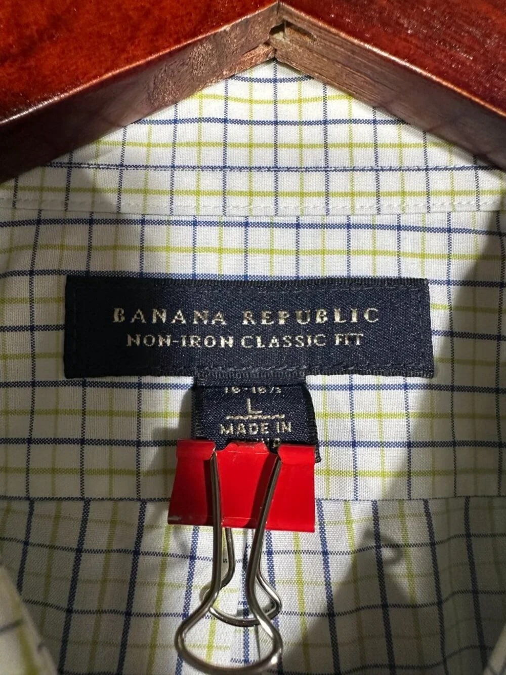 Banana Republic Shirt Mens Large Non Iron Classic Fit Yellow Blue Plaid Cotton